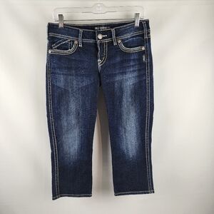 Silver Jeans Womens 29 McKenzie Flap Capri Low Rise Embroidered Cropped (29x21)